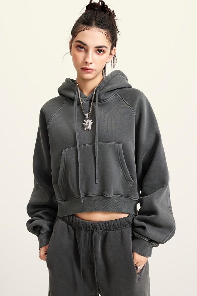 Fleece Pigment Dyed Crop Hoodie