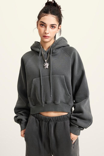Fleece Pigment Dyed Crop Hoodie